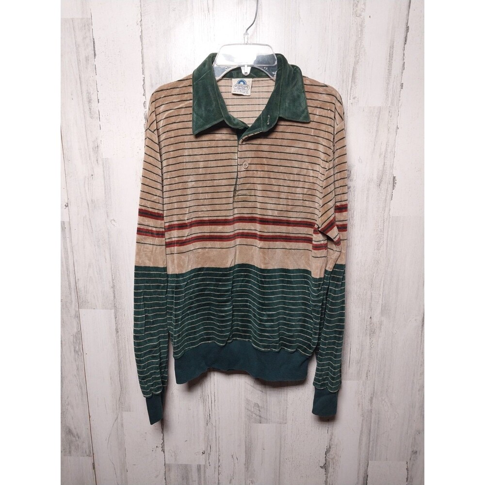 Vintage 70s Saturdays In California Velour Polo Shirt Large